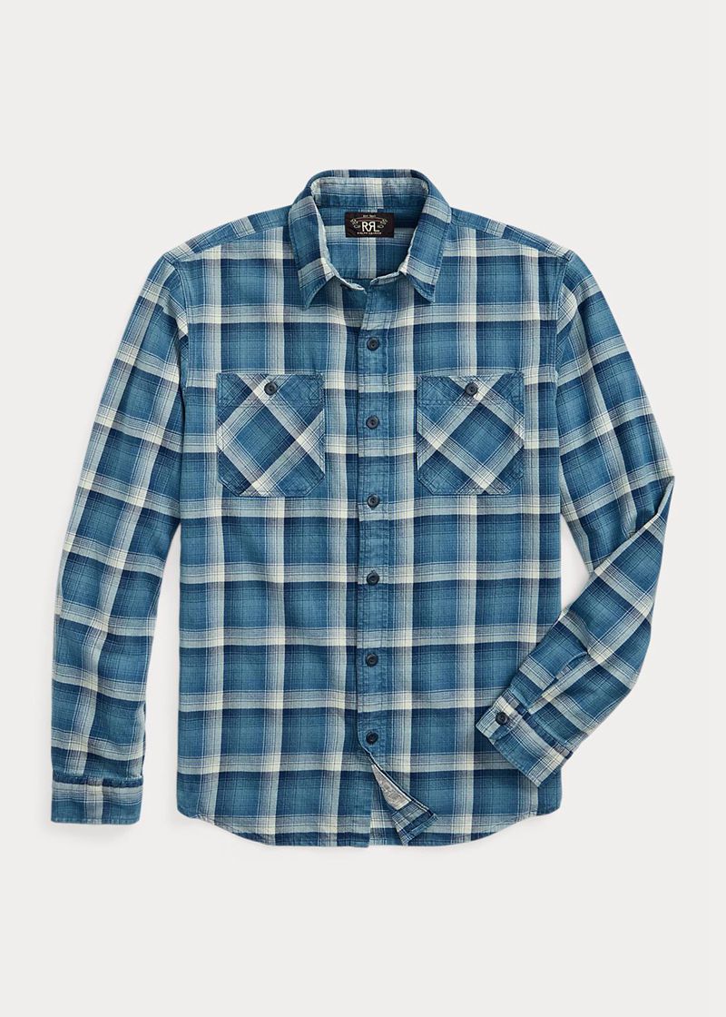 RRL シャツ メンズ 青 格子縞 Twill Work EJIWG7083